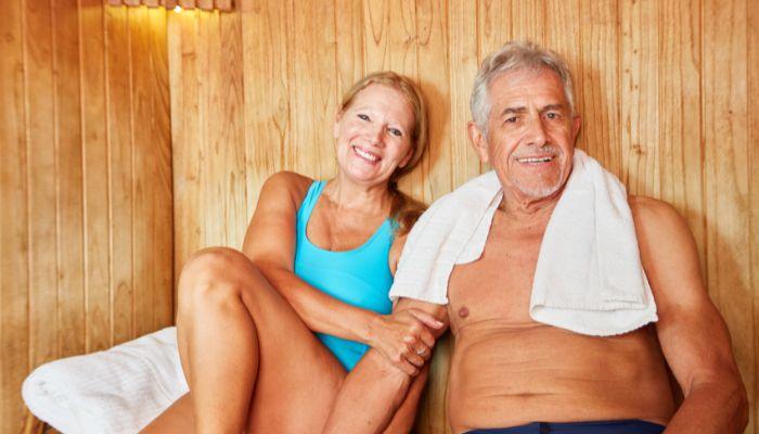 2 People Sitting in Home Sauna