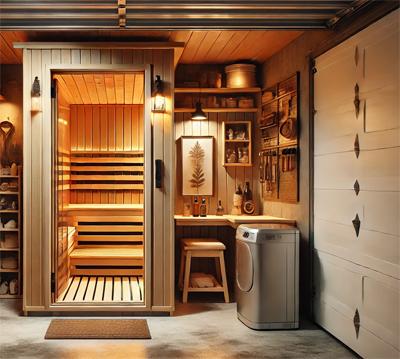 Personal Sauna Against a Wall in Small Garaage