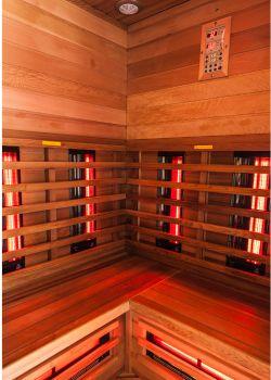 Infrared Lights and Benches Inside a Sauna