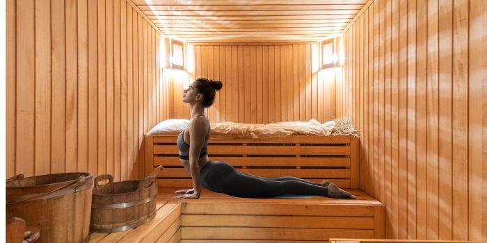Upward Dog Yoga Pose in Sauna