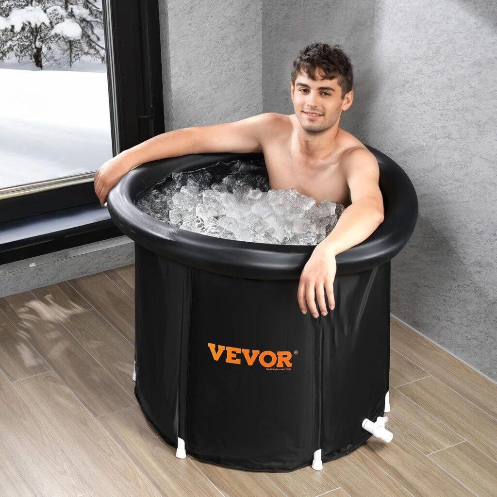 Man sitting in a Vevor portable ice bath